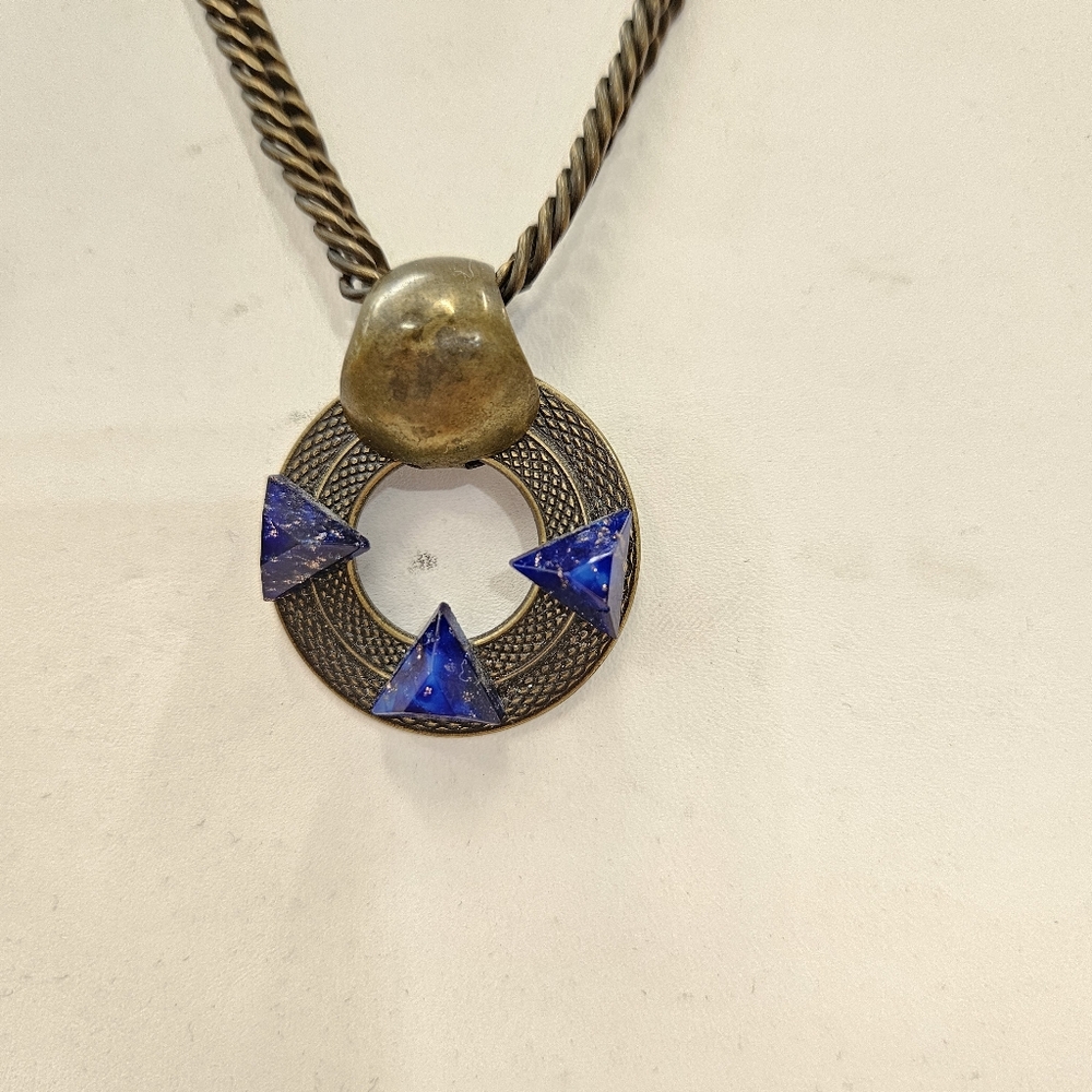 Brass Chain With Lapis Pendant